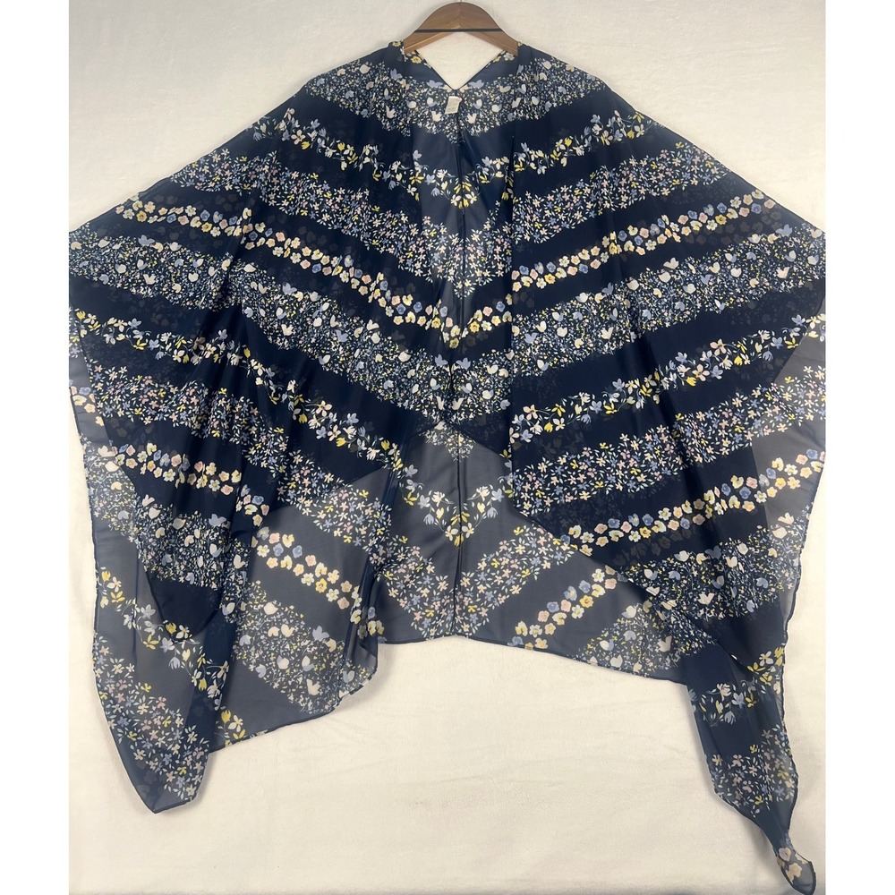 C.‎ Est. 1946 Kimono Wrap OS Blue Floral Sheer Chiffon Shawl Boho Flowy Cover Up